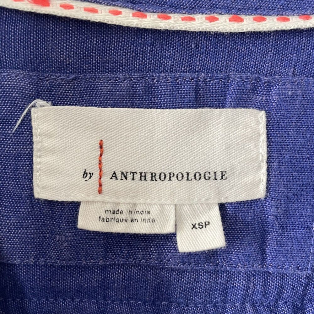 Anthropologie Sleeveless Collared Popover Blouse Blue Linen Blend Size XSP - Picture 3 of 7